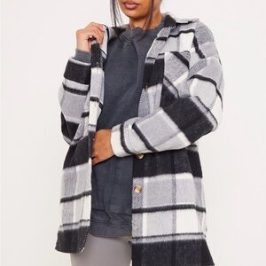 PrettyLittleThing Black and White Plaid Coat